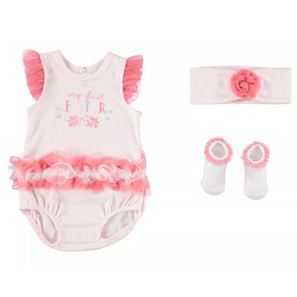 NWT Kyle & Deena Girls Easter 3 Piece Set Bodysuit Headband Socks 6-9 Months